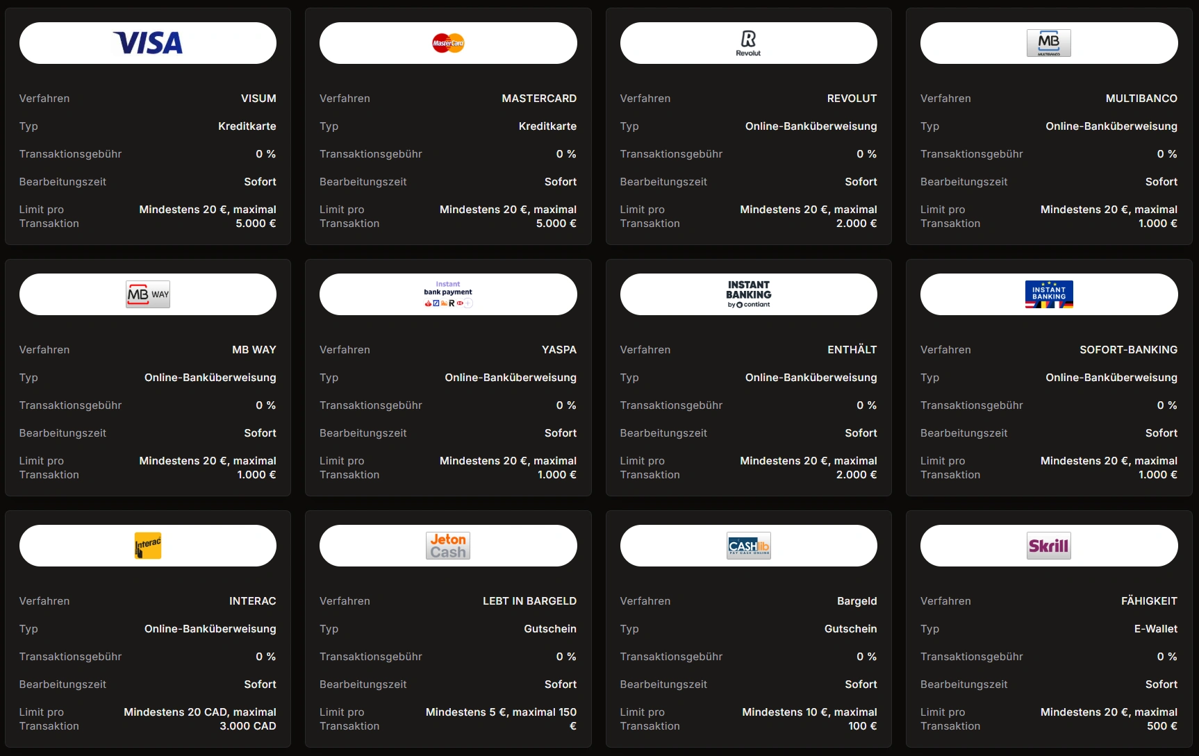 WinBit Casino Zahlungsmethoden