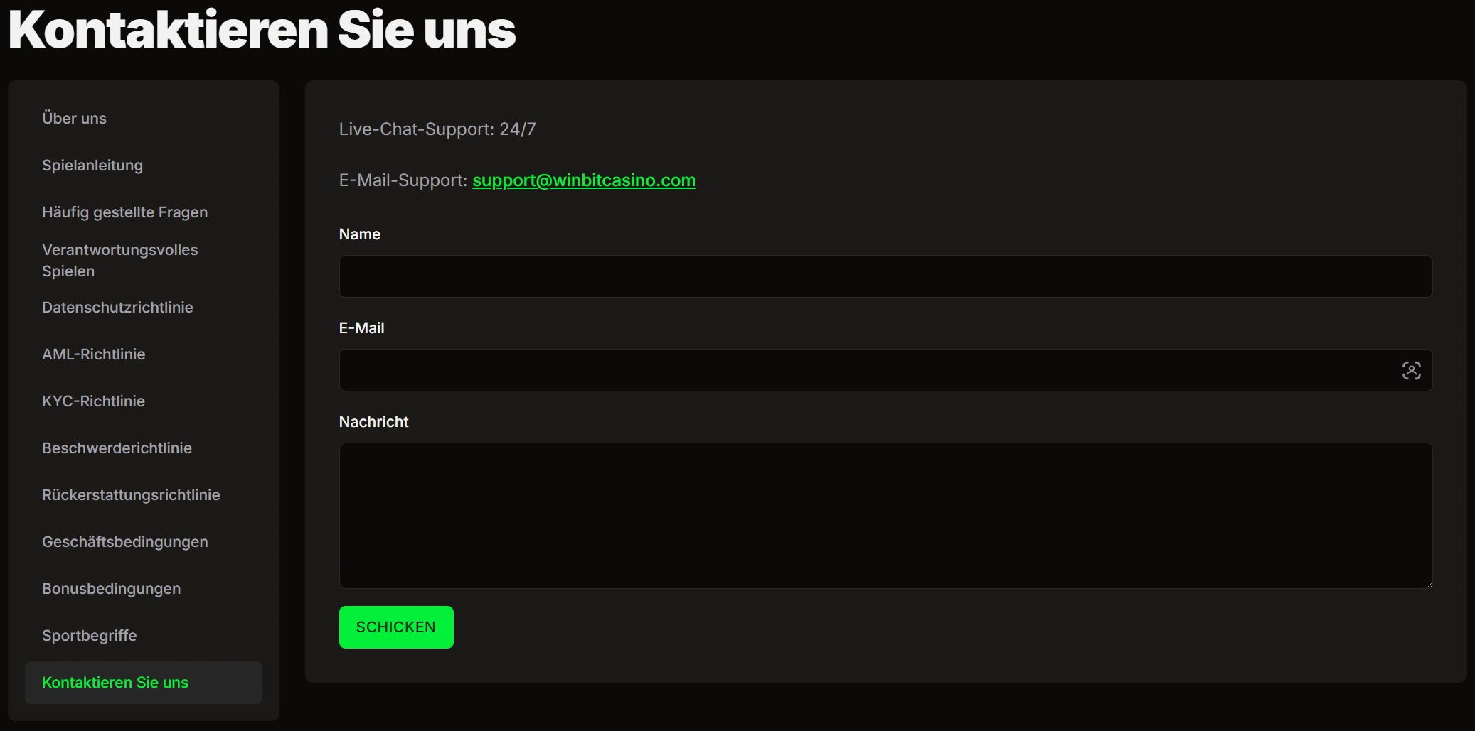 Kundenservice von WinBit Casino