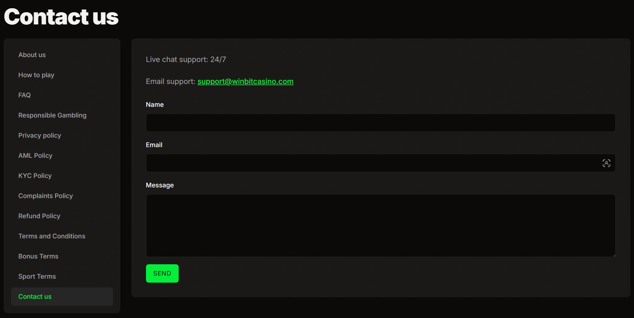 WinBit Casino Customer Service