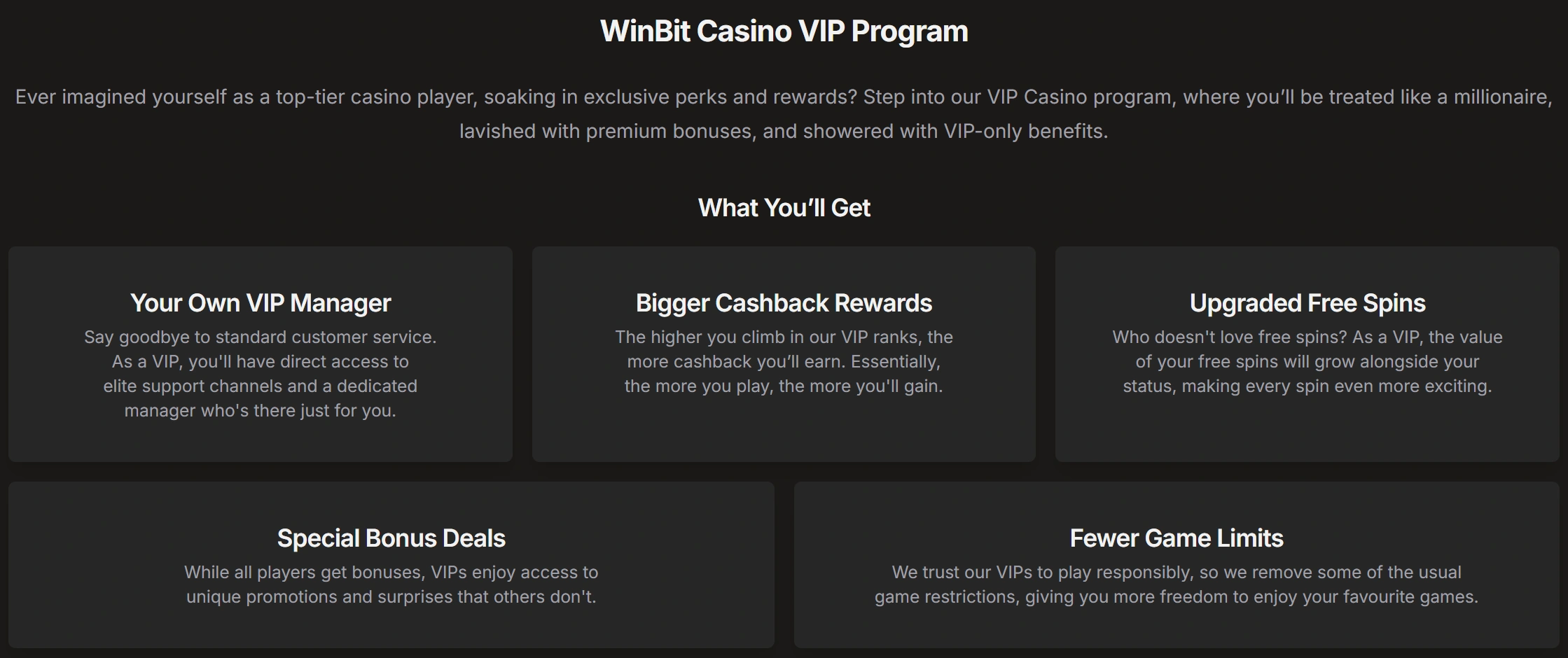 VIP Status at WinBit Casino